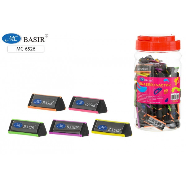 Ластик BASIR МС-6526 черный с цветными вставками