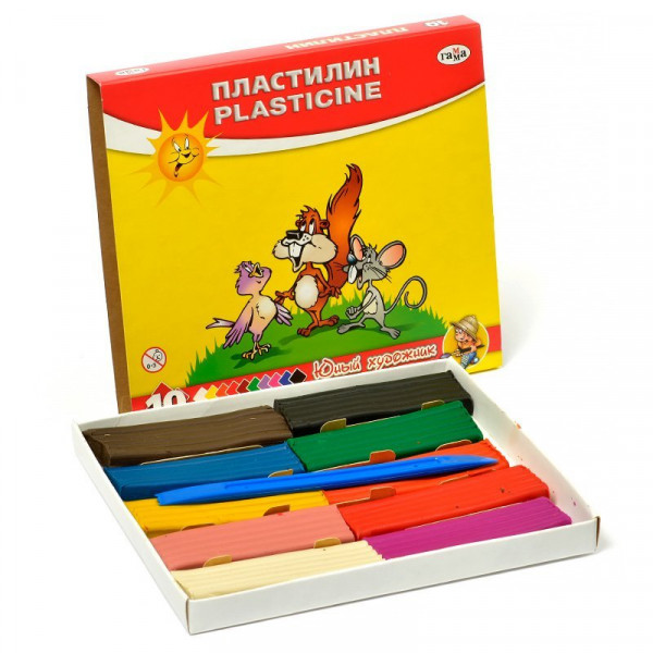 Пластилин 10цв 140гр Гамма Юный Художник 280044 со стеком