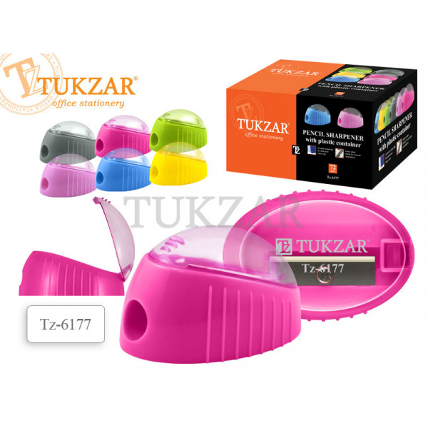 Точилка пластик 1 отв.Tukzar TZ-6177 прозрачная с крышкой