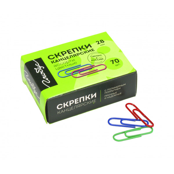 Скрепки 28мм Globus С28-70П цветные 70шт
