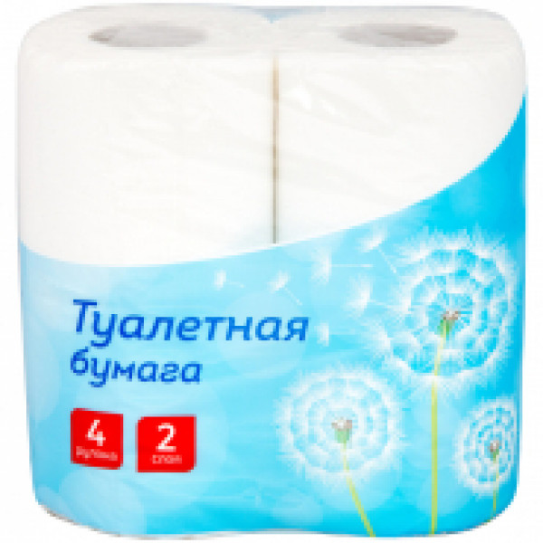 Бумага туалетная бытовая, спайка 4 шт., 2-х слойная (4*16,5 м), OfficeClean, белая, 249814