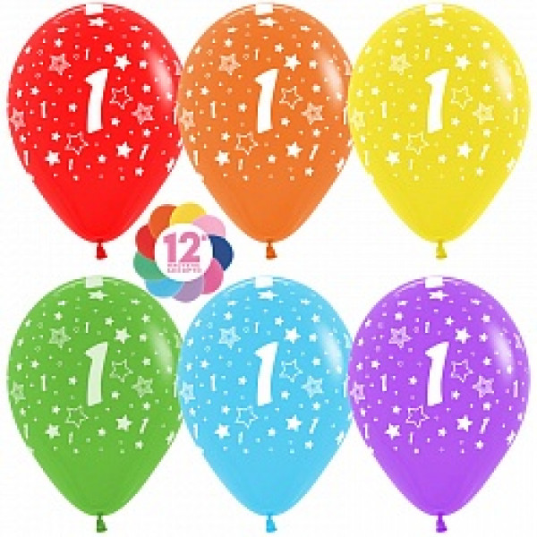 Шар воздушный ДБ 12*/30см 331010 Цифра 1 звезды 12шт уп