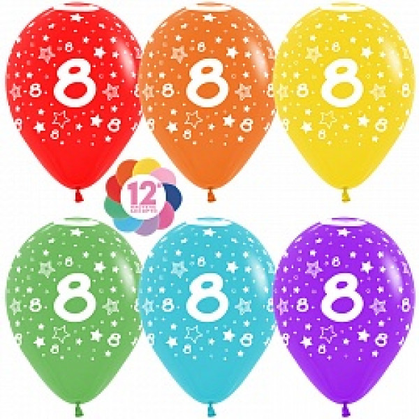 Шар воздушный ДБ 12*/30см 331089 Цифра 8 звезды 12шт уп