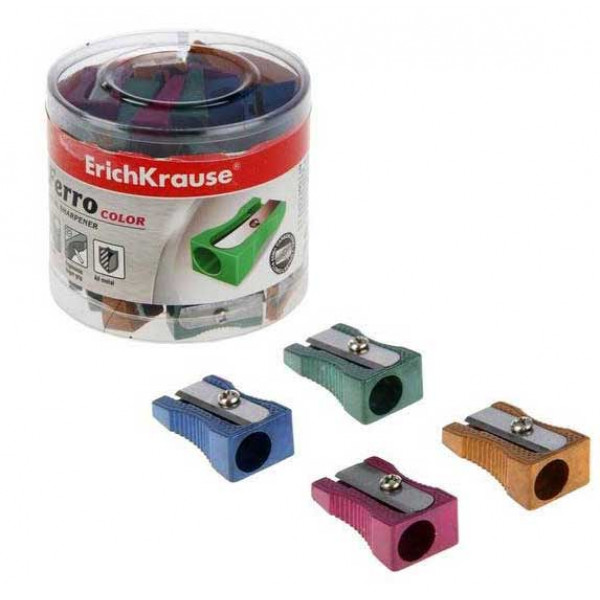 Точилка металл 1отв ERICH KRAUSE 38014 Ferro color plus ассорти 48шт/уп