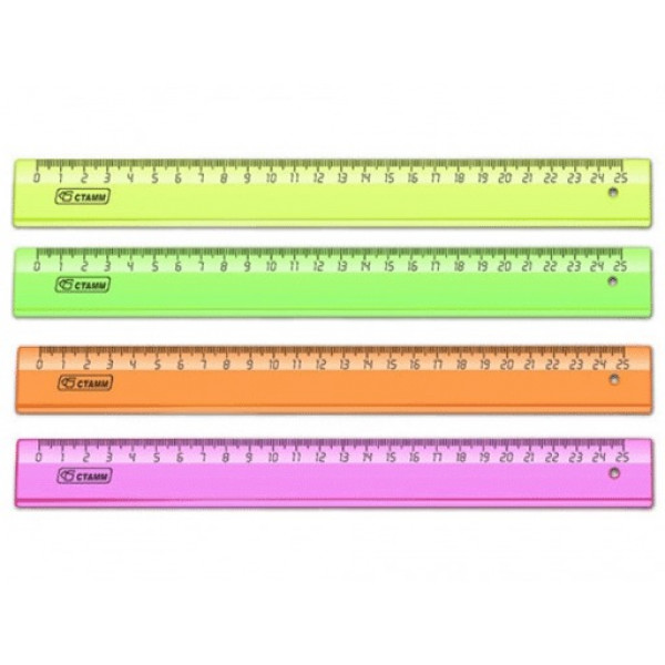 Линейка пластик 25см СТАММ Neon Cristal ЛН220  ассорти