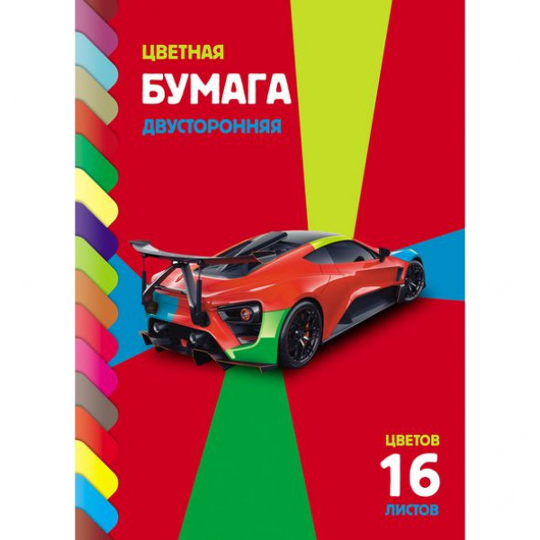 Цветная бумага двустор 16л 16цв HATBER ECO 16Бц4_20031 ECO Sport car