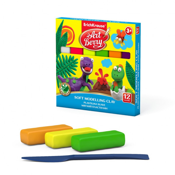 Пластилин 12цв 240гр ERICH KRAUSE ArtBerry Мягкий 41782 с Алоэ вера со стеком