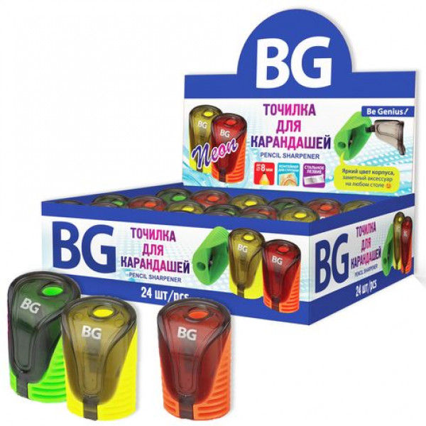 Точилка BG TPK_1NN 6136 NEON пластик 1 отверстие контейнер ассорти