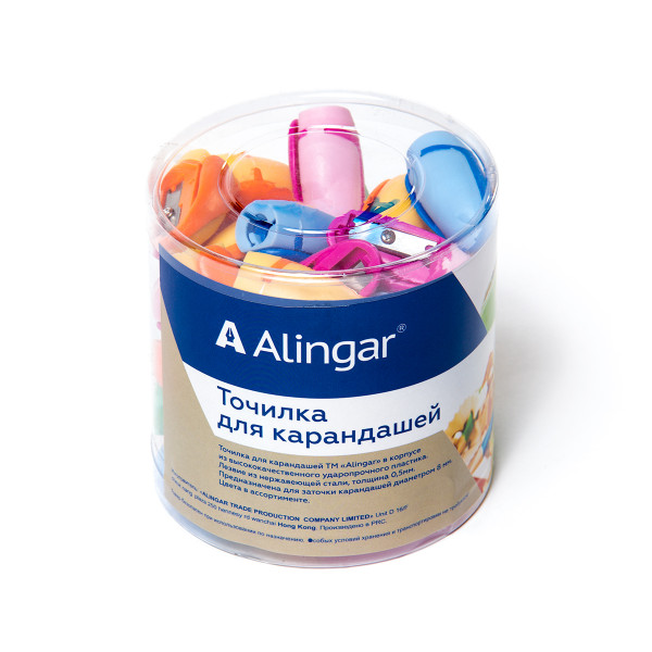 Точилка пластик 1 отв ALINGAR AL-4525 овальная в банке 48шт