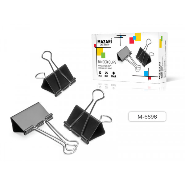 Зажим для бумаг 25мм Mazari M-6896 черный 12шт/уп