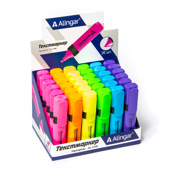 Текстовыделитель ALINGAR AL-1140 Line-Max 5мм корпус прямоуг скошенный ассорти 36шт/уп