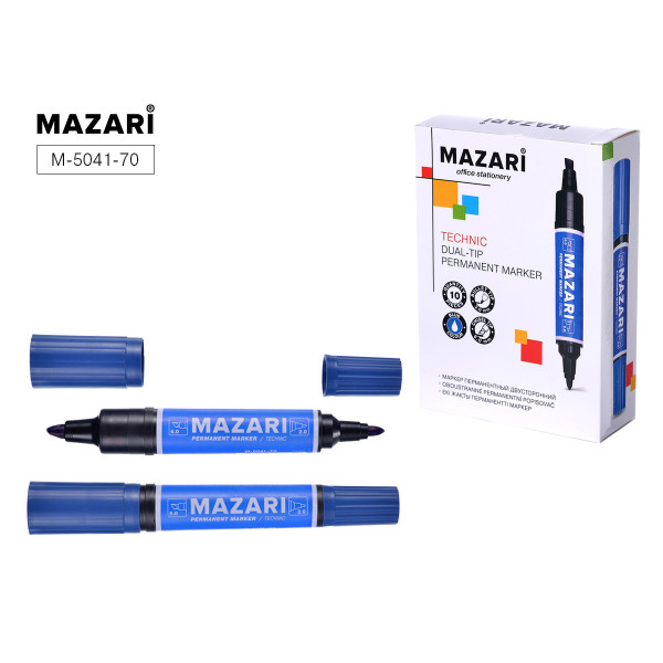 Маркер перманентный двухст MAZARI M-5041-70 Technic синий 2/6мм