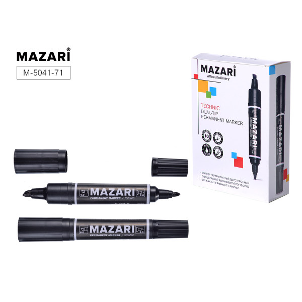 Маркер перманентный двухст MAZARI M-5041-71 Technic черный 2/6мм