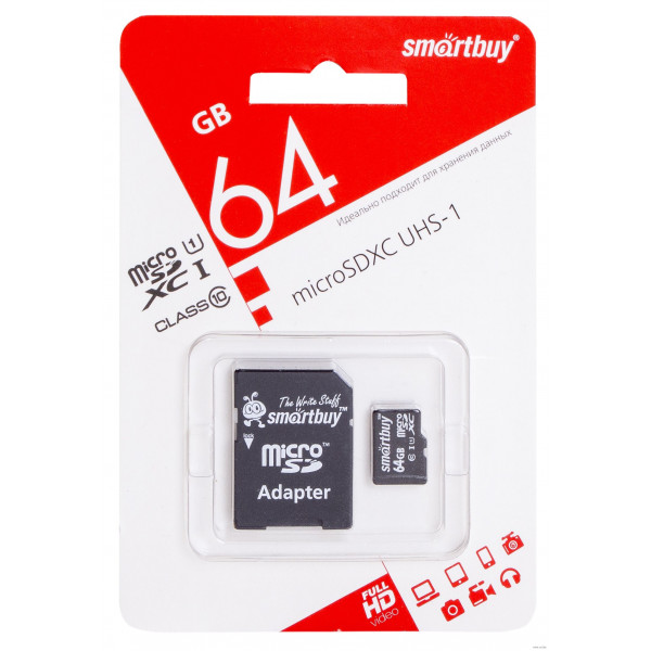 Карта памяти+адаптер 64Gb SmartBuy micro SB64GBSDCL10-01LE 038745
