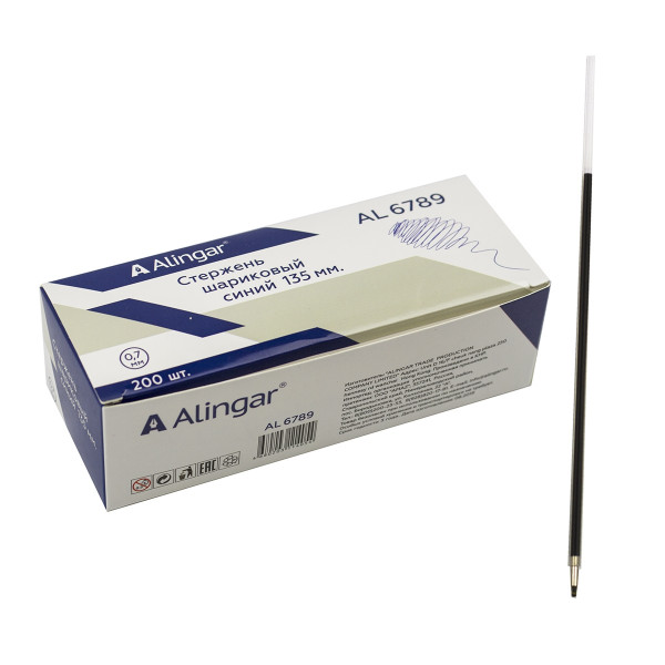 Стержень шариковый 135мм ALINGAR AL-6789 0.7мм синий