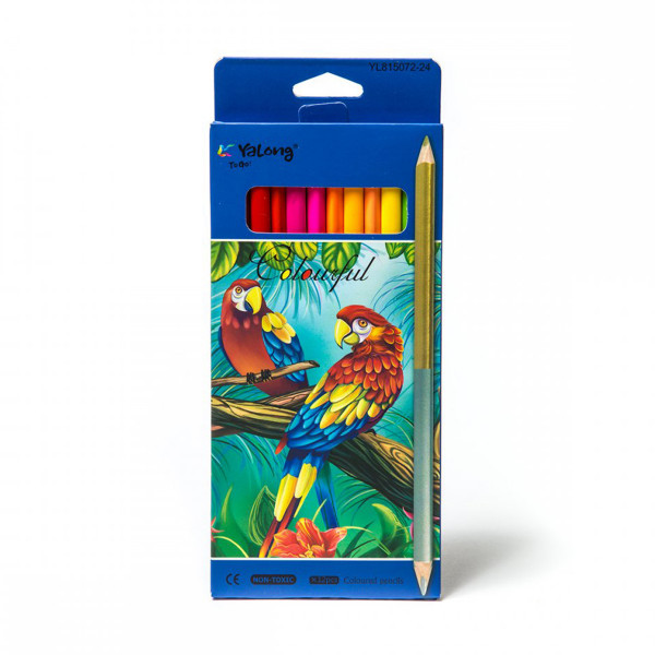 Карандаши 24цв двусторон Yalong Zoo-1 YL815072-24 трехгранные