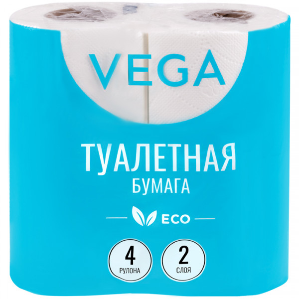 Бумага туалетная Vega 315616 2-х слойн белая 4шт 15м/рул.