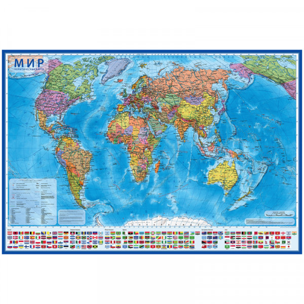 Карта Мир политическая 1:15,5млн 1990*1340мм КН084 ламинация