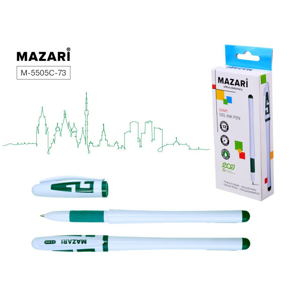 Ручка гелевая MAZARI М-5505С-73 SAMY белый корпус зеленая