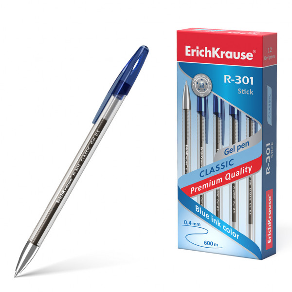 Ручка гел 0,4 синяя ERICH KRAUSE R-301 53346 Classic Gel Stick 12шт/уп