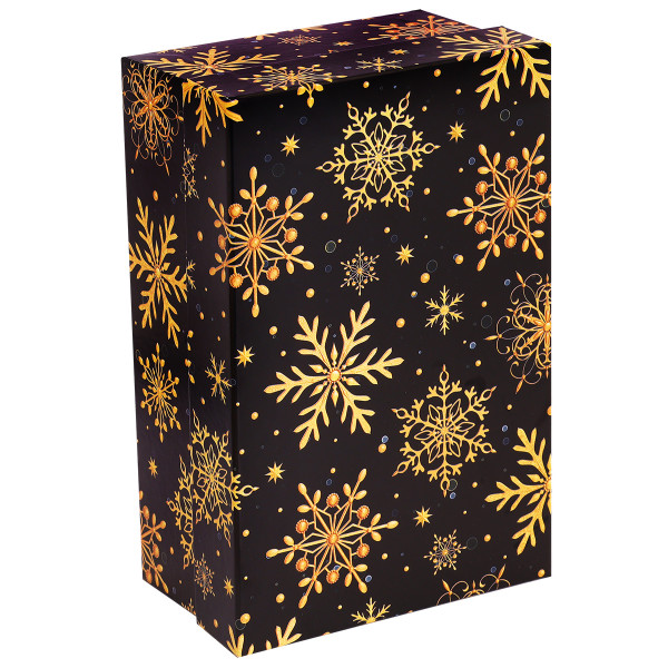 Коробка подар Миленд КОР-2098 Золотые снежинки на черном 17*11*6см