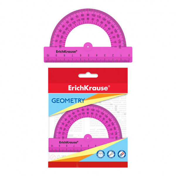 Транспортир пласт 180/10см пластик ERICH KRAUSE 57905 Neon Solid розовый