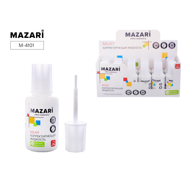 Корректирующая жидкость спирт осн 20мл MAZARI M-4101 Milky 12шт/уп