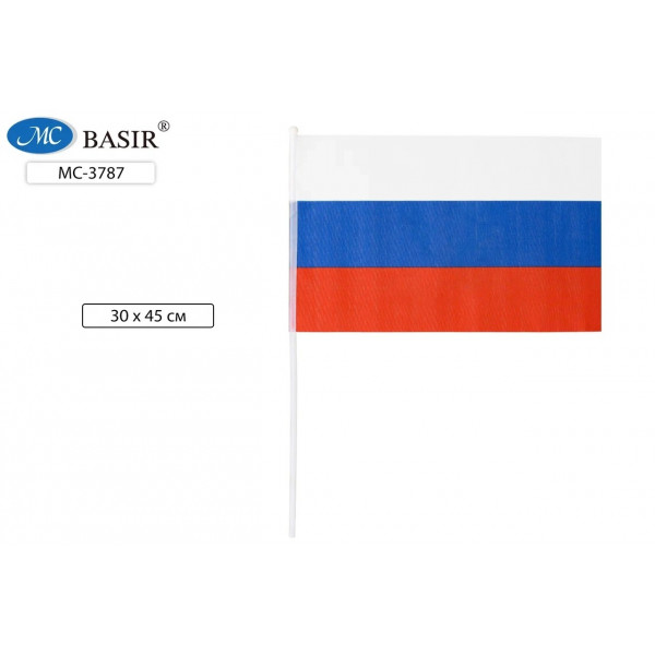 Флаг России МС-3787 триколор 30*45см пласт трубочка