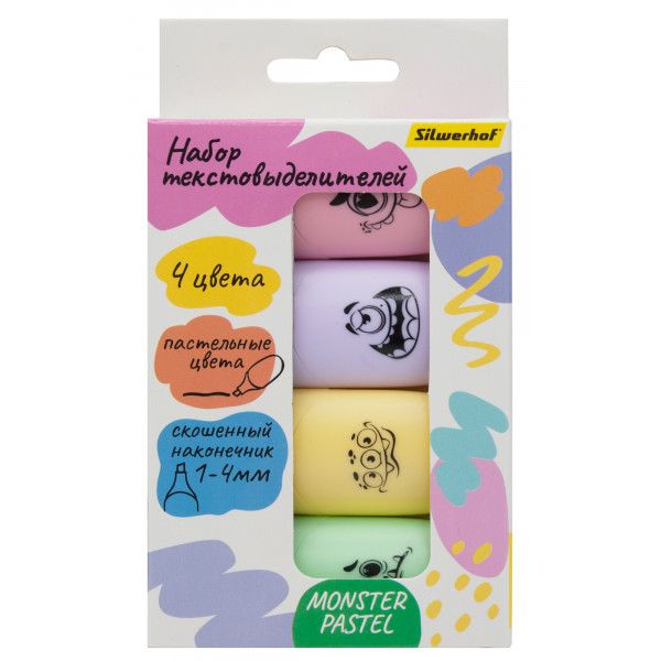 Текстовыделитель набор 4цв 1-4мм SWH 1552346 Monster Pastel