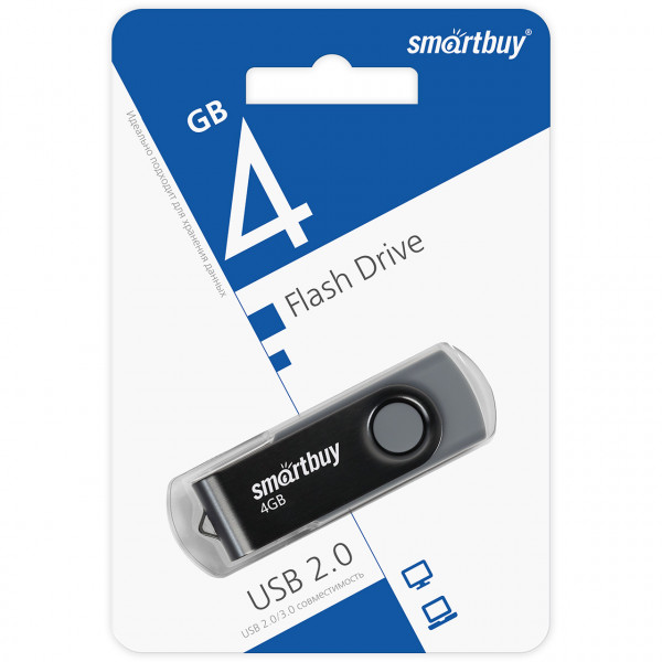Флэш-диск 4Gb SmartBuy SB004GB2TWK Twist Black