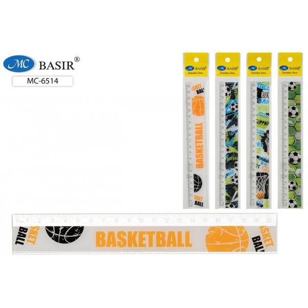 Линейка пластик 20см Basir МС-6514 Спорт