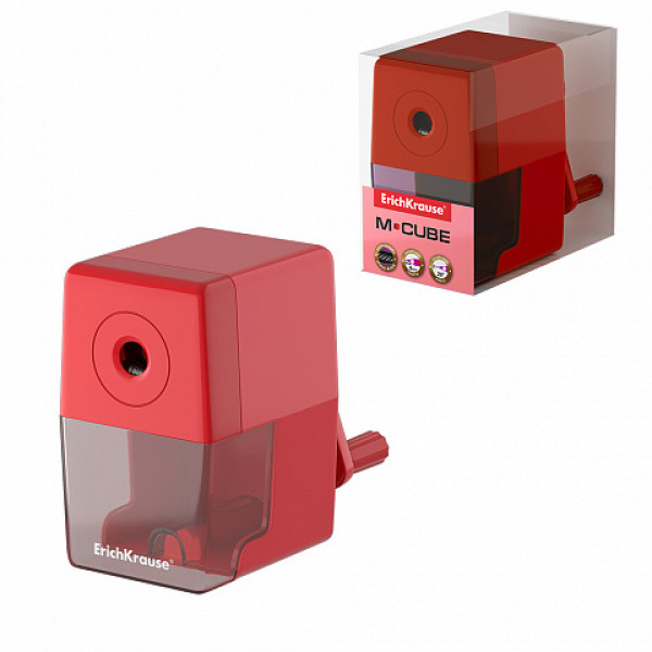 Точилка механическая ERICH KRAUSE 56033 M-Cube красный с контейн в тубе