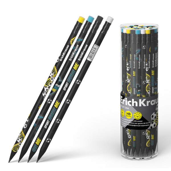 Карандаш ч/гр ERICH KRAUSE Sport DNA HB 60708 круглый с ластиком в тубусе