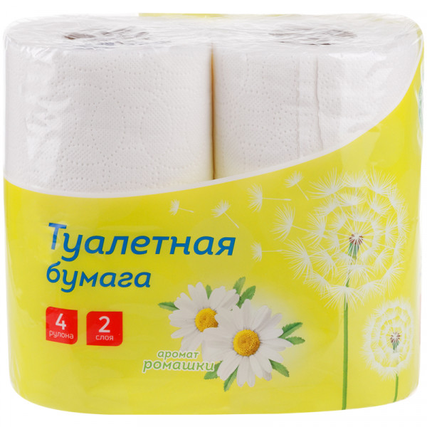 Бумага туалетная бытовая, спайка 4 шт., 2-х слойная (4*14,5 м), OfficeClean, белая, 300440