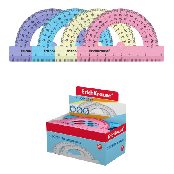 Транспортир 180/10см пластик ERICH KRAUSE 57900 Pastel ассорти 20шт/уп