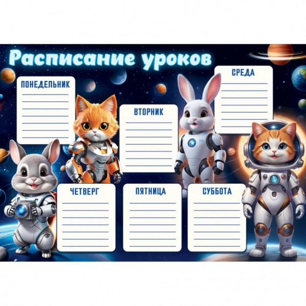 Расписание уроков А4 Праздник (406) 3001708 Зверушки-космонавты