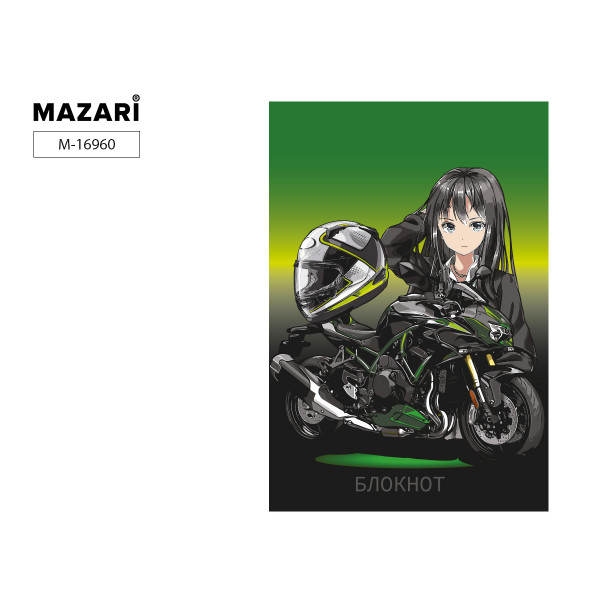 Блокнот А6 40л спир MAZARI М-16960 Девушка-аниме на мото