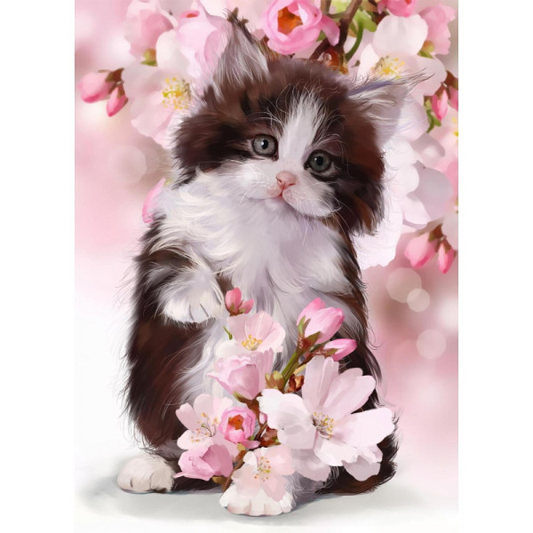 Алмазная мозаика 20*30 на картоне Рыжий кот НД-0979 Котенок и сакура (частич заполн)