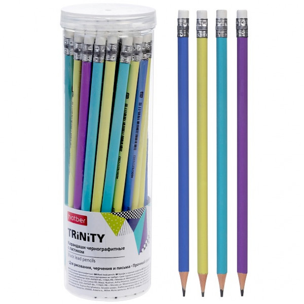 Карандаш ч/гр Hatber BL_089582 Trinity HB с ласт заточ