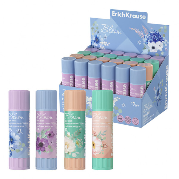 Клей-карандаш 19гр ERICH KRAUSE 60914 EasyStick Pastel Bloom
