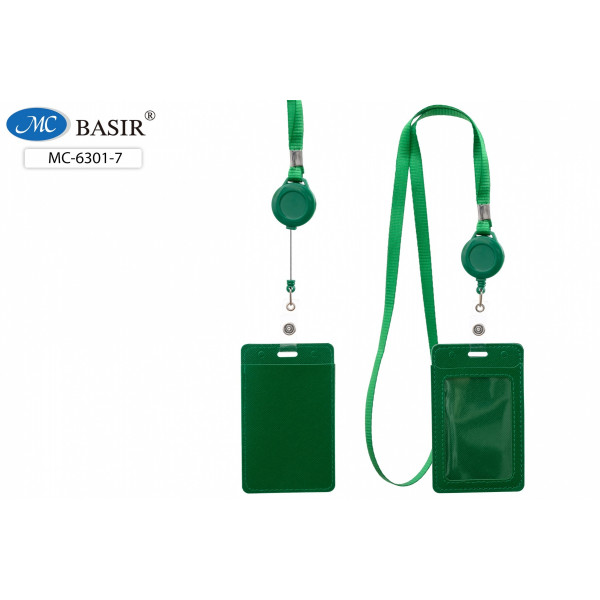 Бейдж для пропусков вертик BASIR МС-6301-7 со шнурком зеленый