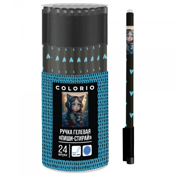 Ручка гелевая Пиши-стирай 0,5 COLORIO KPLB-UTB-125ER-PVC24 Девочка-кошка