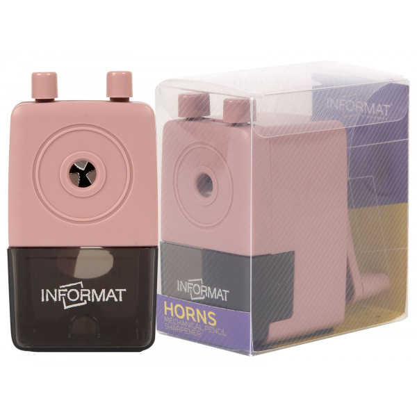 Точилка механическая 1отв INFORMAT MTHR-Rd HORNS розовая