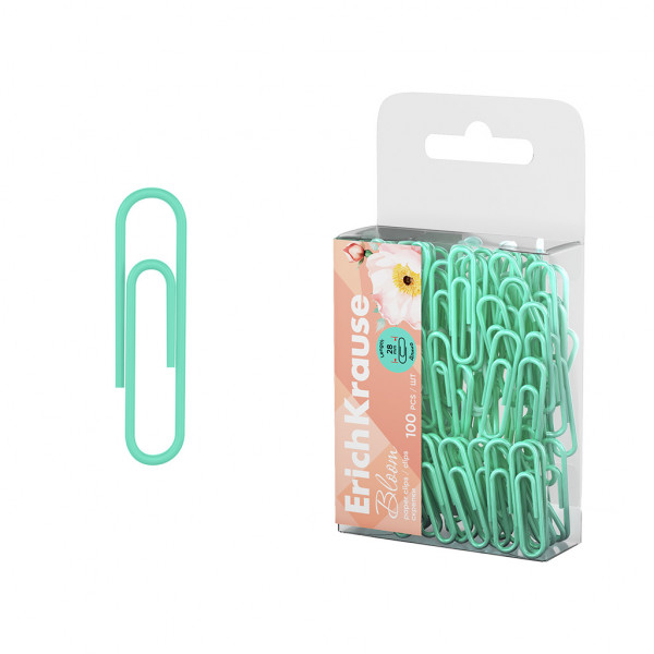 Скрепки 28мм ERICH KRAUSE Pastel Bloom 62044 Mint 100шт виниловые