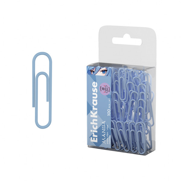 Скрепки 28мм ERICH KRAUSE Manga 62047 Pale Blue 100шт виниловые
