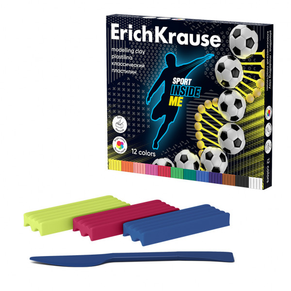 Пластилин 12цв 180гр ERICH KRAUSE 61777 Классический Sport DNA
