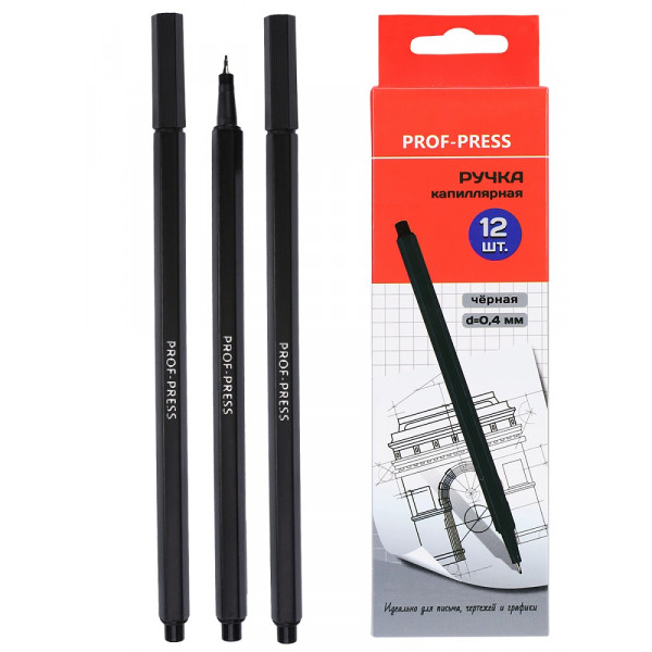 Ручка капиллярная 0.4мм Проф-Пресс РЧК-7809 черная