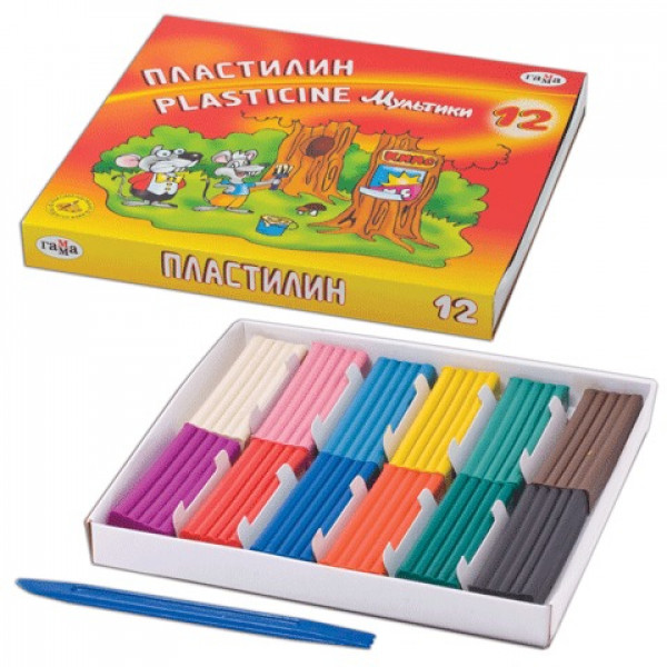 Пластилин 12цв 240гр Гамма Мультики со стеком к/к 280018/281018