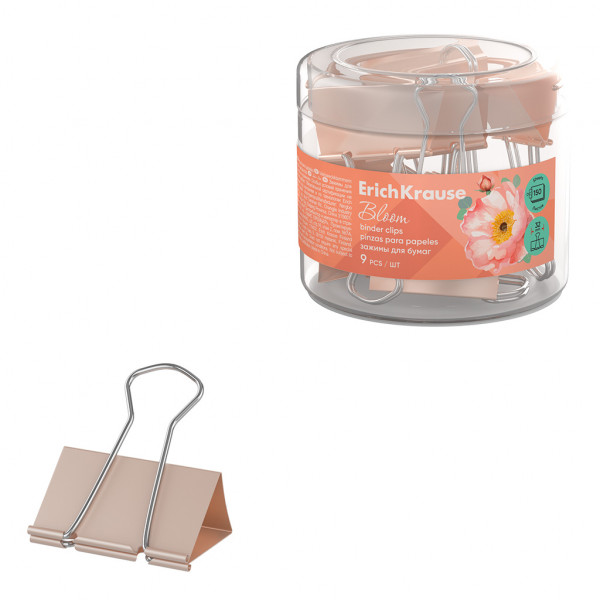 Зажим для бумаг 32мм ERICH KRAUSE Pastel Bloom 62069 Peach 9шт/уп