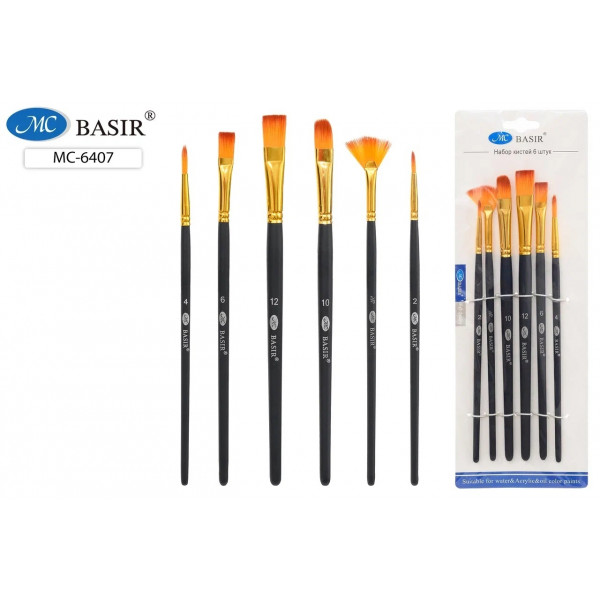 Набор кистей 6шт Нейлон BASIR МС-6407 круглые/плоские